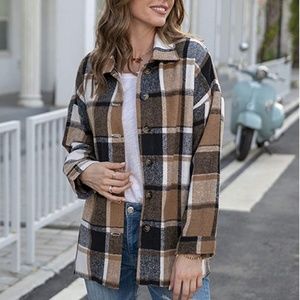 Plaid Button-Up Cardigan - Black and Brown